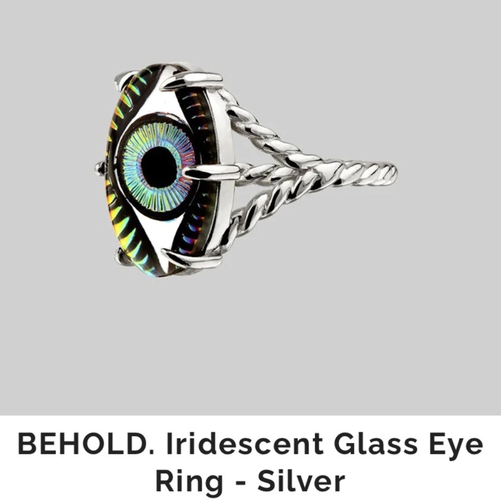 BEHOLD Iridescent Glass Eye Ring - Sterling Silver